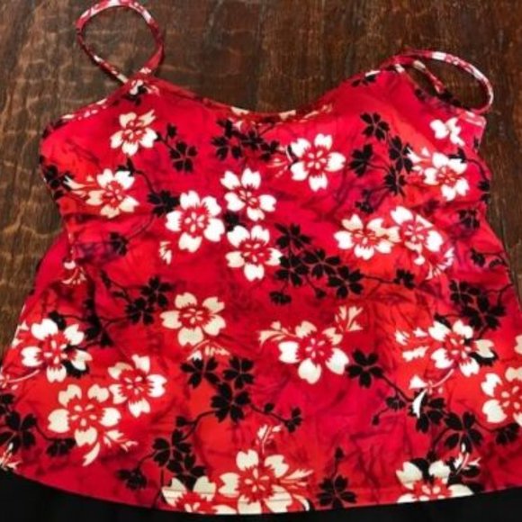 IT FIGURES * Modest RED & BLACK skirted 2-pc TANKINI Swimsuit * sz 10 * EUC - Picture 2 of 7
